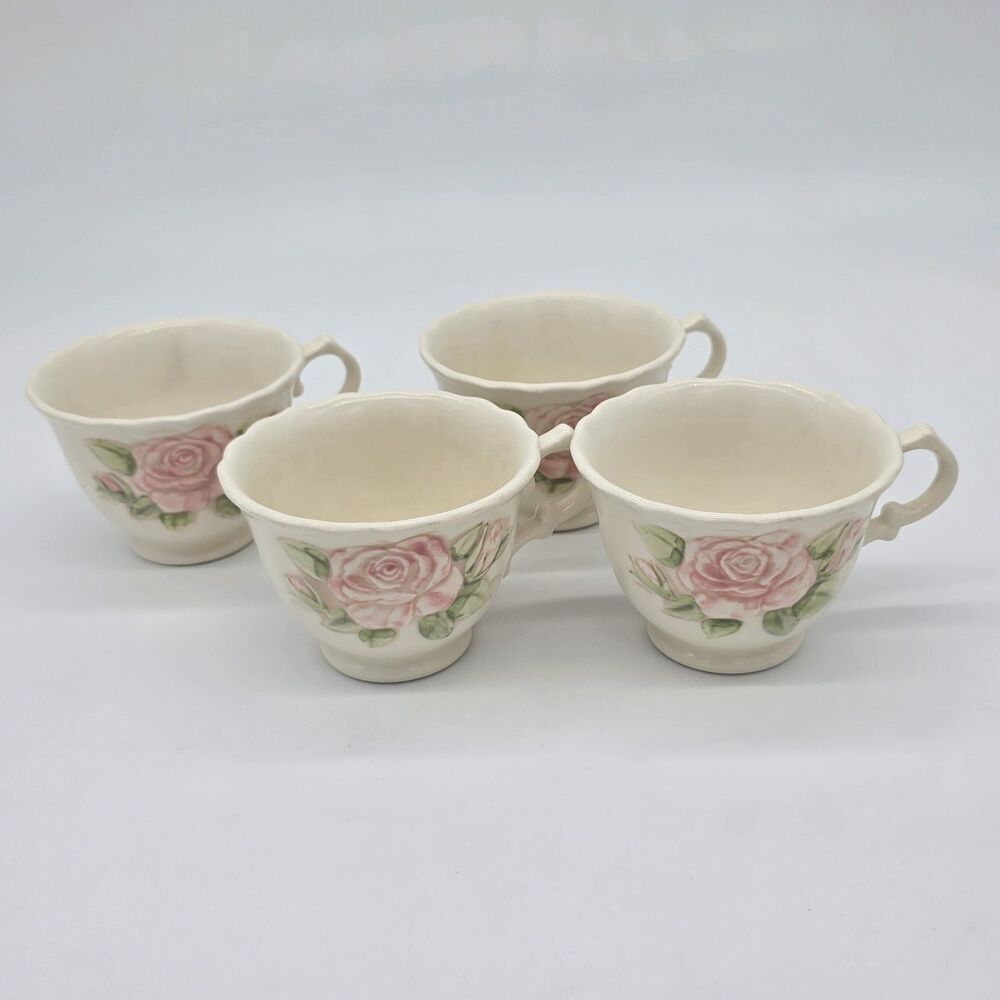 Vintage Metlox Poppytrail Vernon Rose Pink Footed Teacups Set of 4